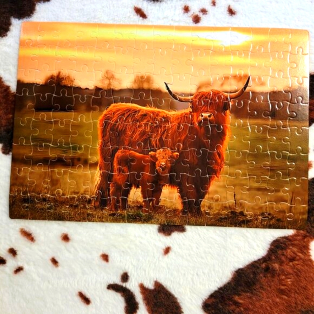 Highland Cow Mama and Baby 120 Piece Custom Handmade Jigsaw Puzzle